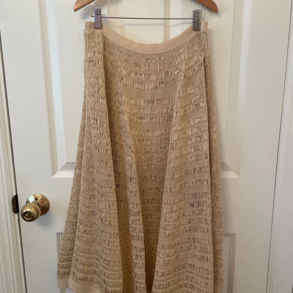 Tory Burch Tan Pleated Midi Skirt for Cocktail Events